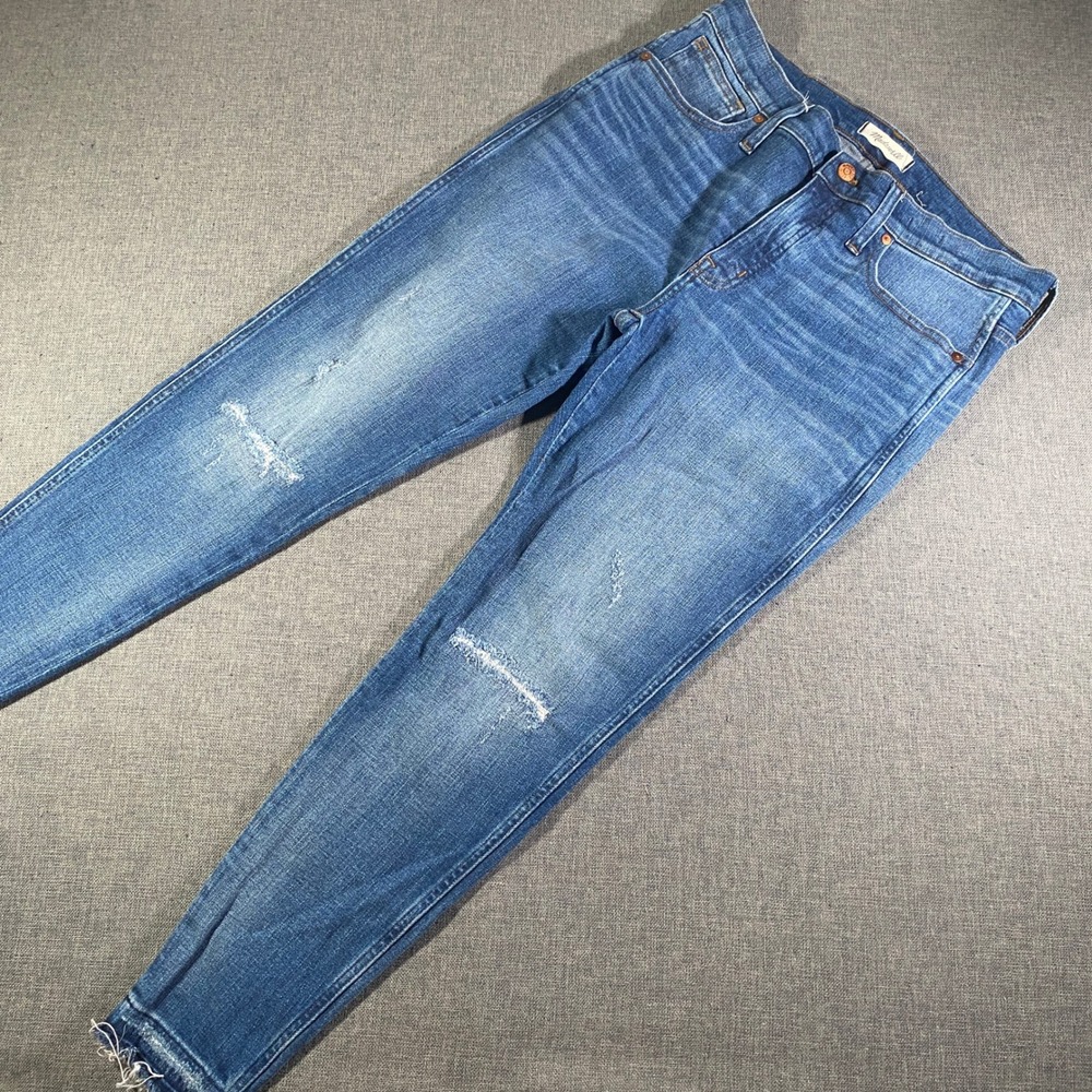 Madewell 9 High‎ Rise Skinny Jeans Distressed Frayed Hem Blue Wash Size 31